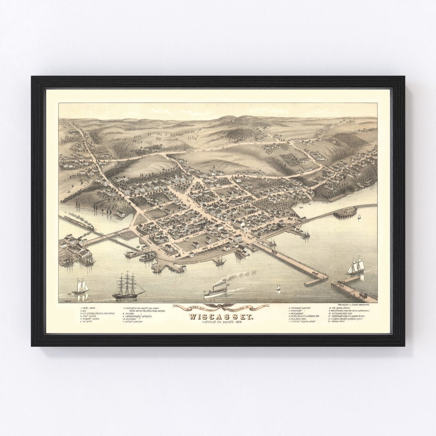 Vintage Map of Wicasset, Maine 1878