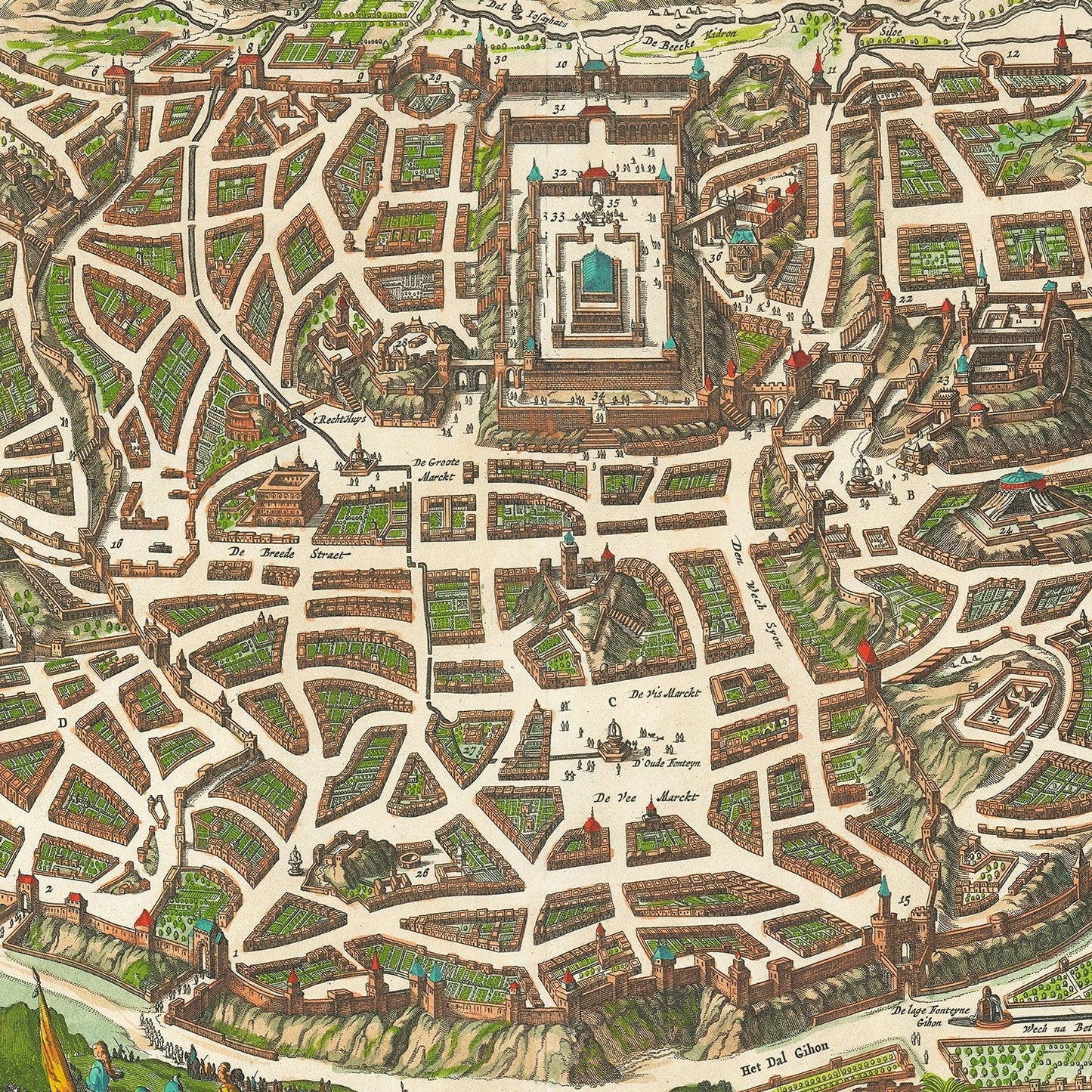 Vintage Map of Jerusalem, Israel 1645