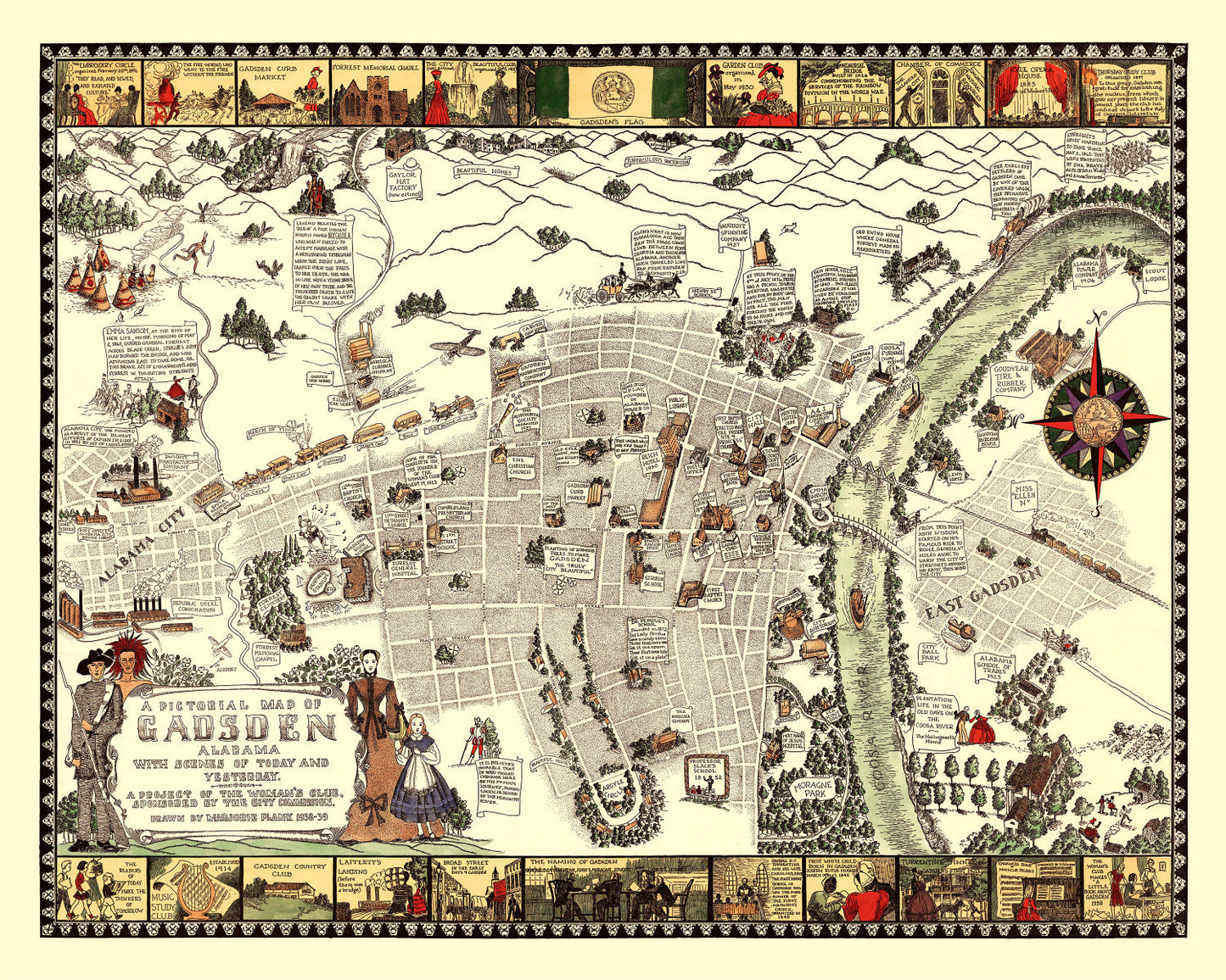 Vintage Map of Gadsden, Alabama 1939