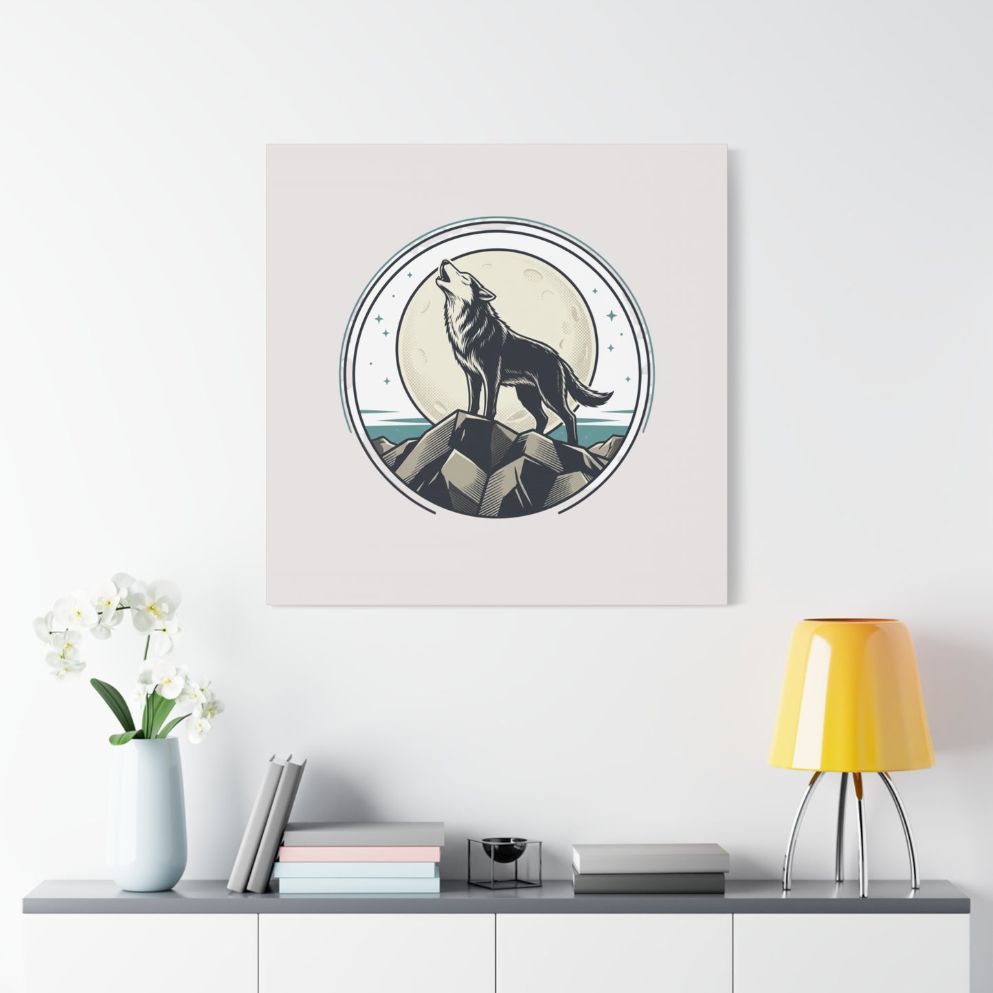 Howling Wolf Canvas Wall Art — Moonlit Wilderness Matte Stretched Print