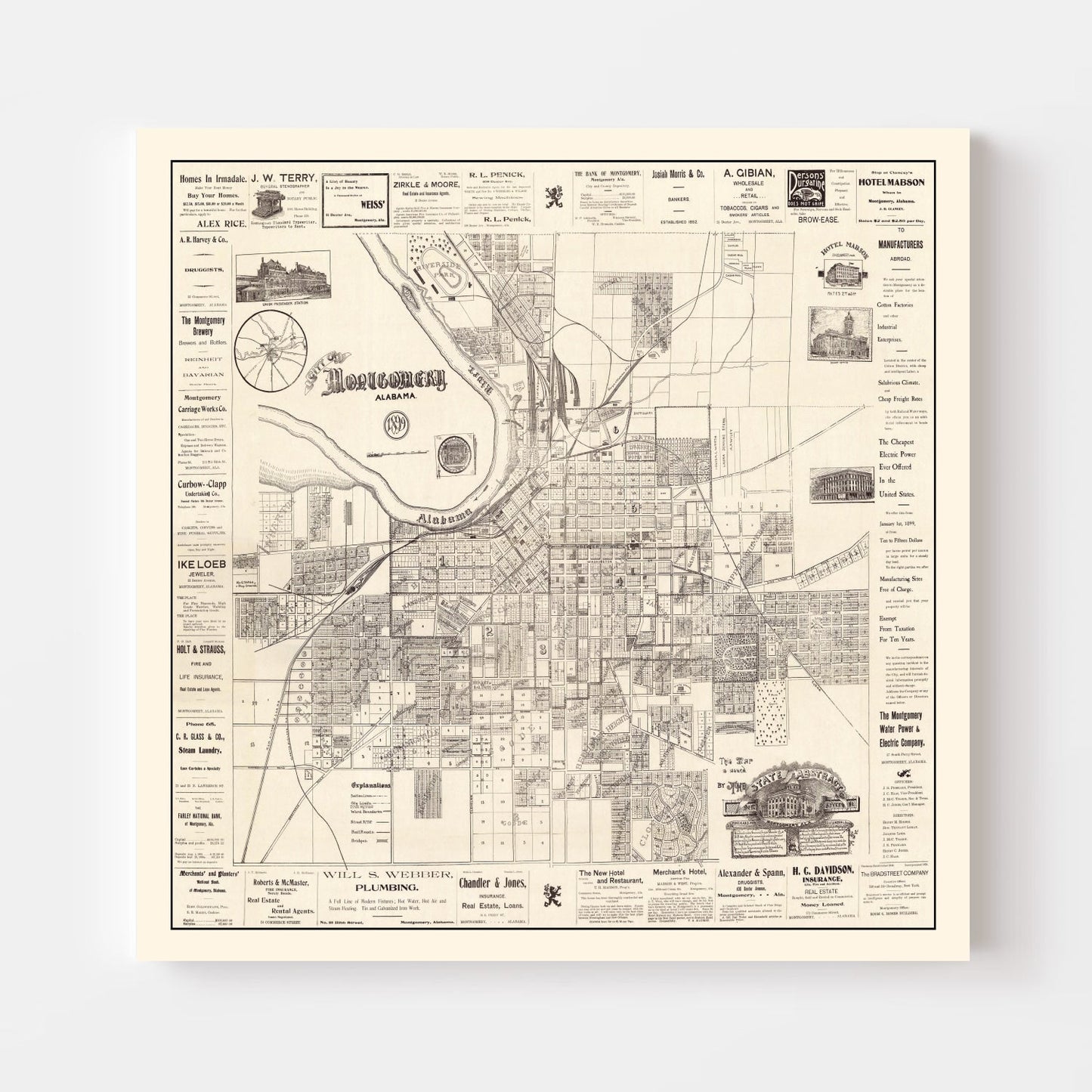 Vintage Map of Montgomery, Alabama 1899