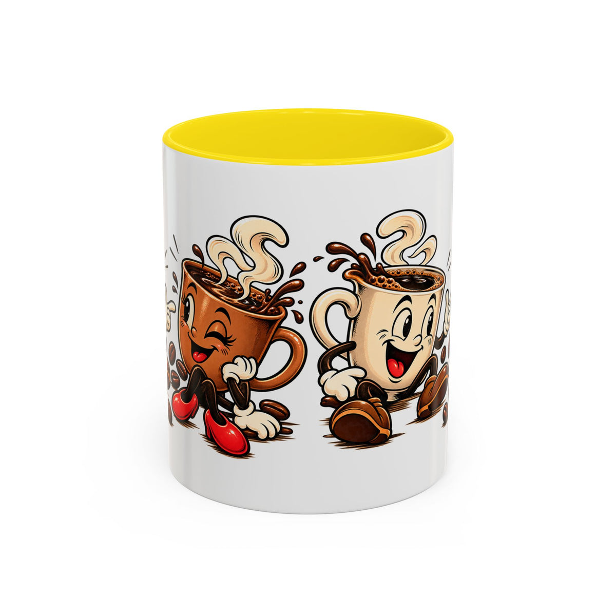 Coffee Cartoon Mug — Cute Dancing Coffee Cups Accent Mug