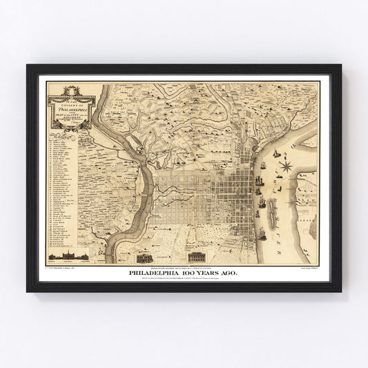 Vintage Map of Philadelphia, Pennsylvania 1875