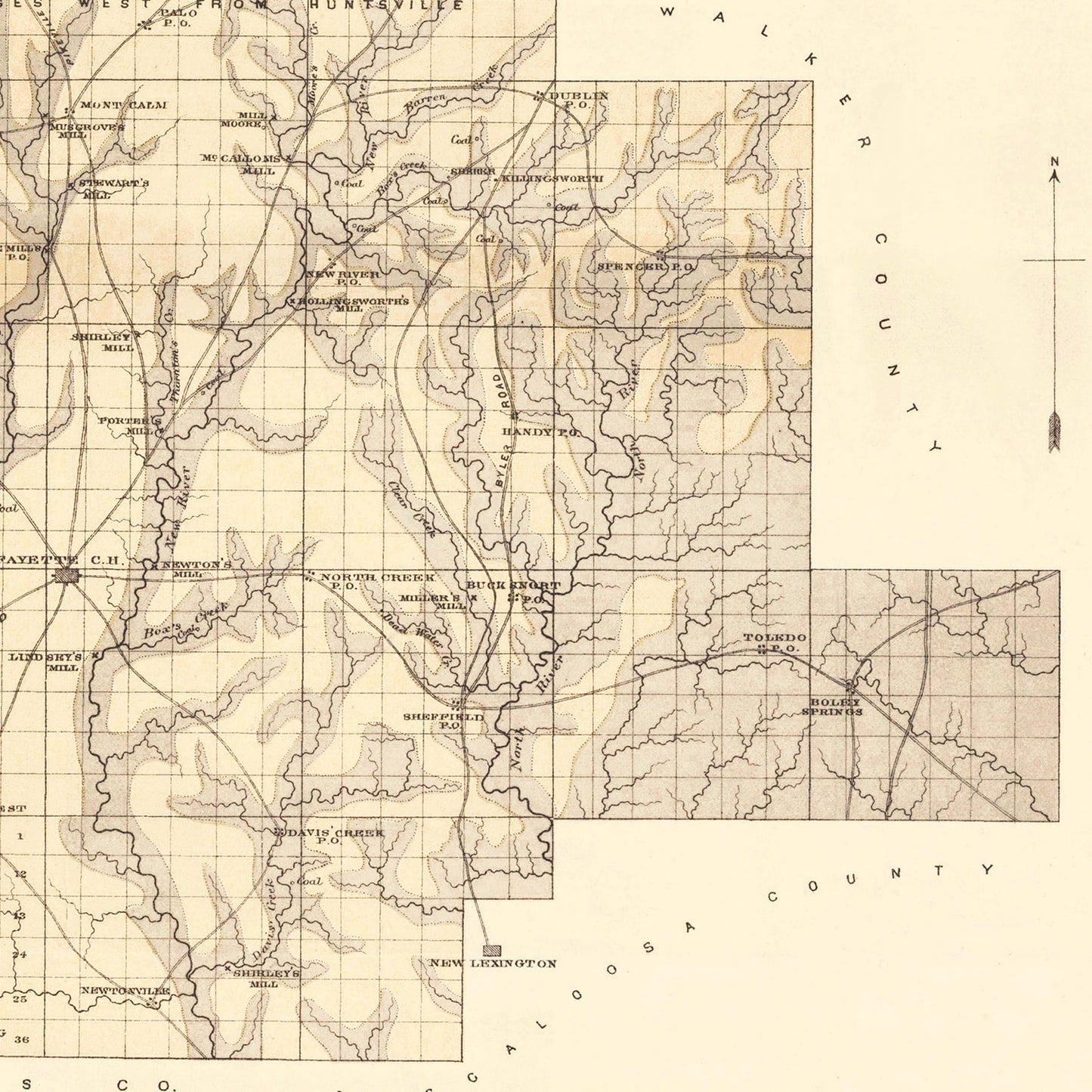 Vintage Map of Fayette County, Alabama 1878