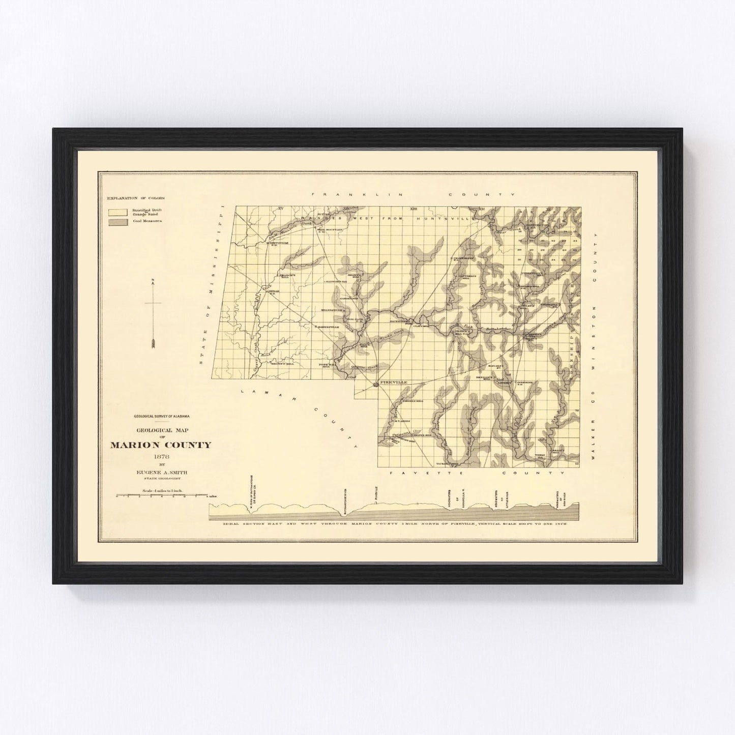 Vintage Map of Marion County, Alabama 1878