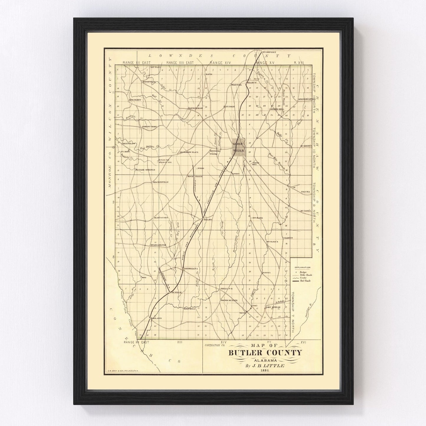 Vintage Map of Butler County, Alabama 1884