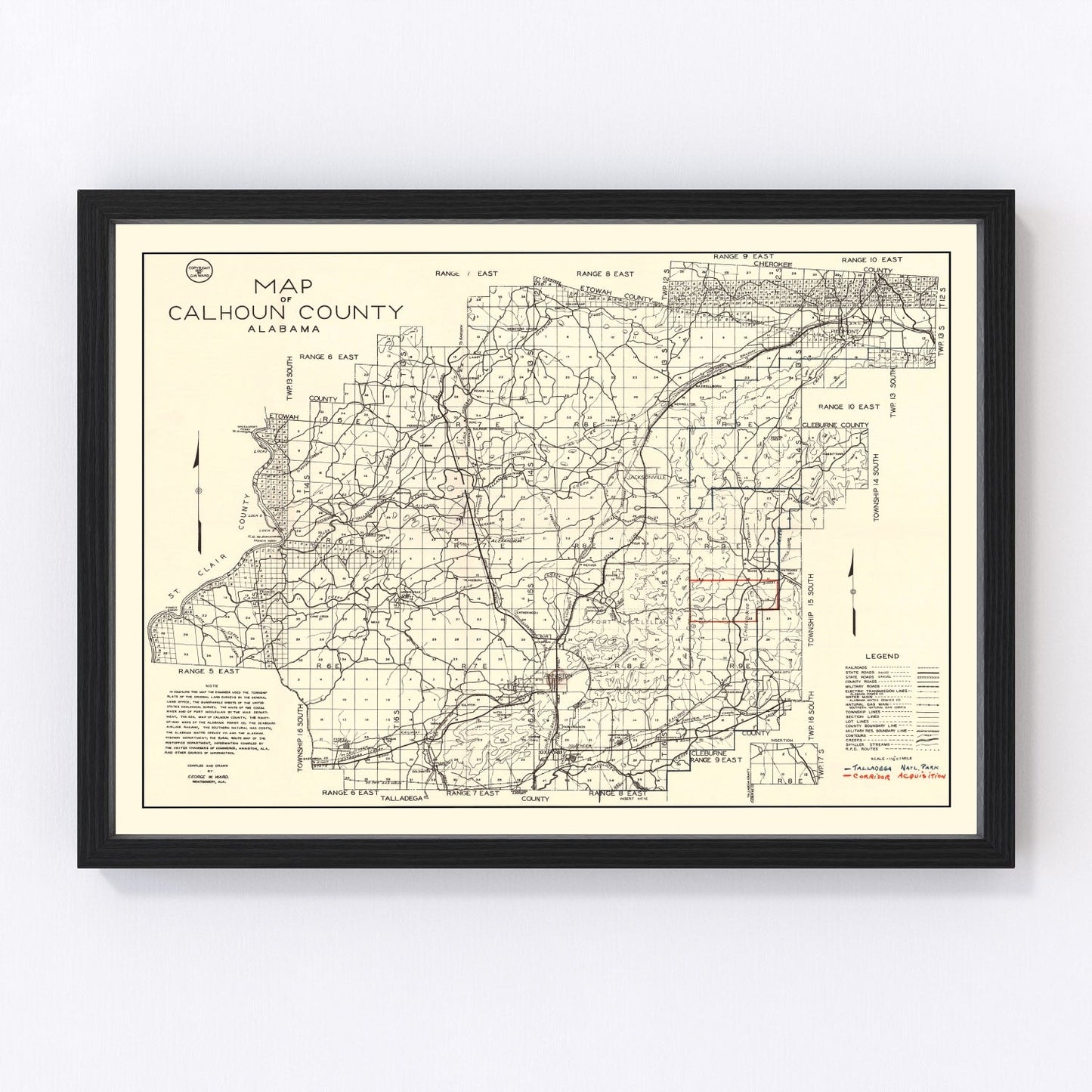 Vintage Map of Calhoun County, Alabama 1930