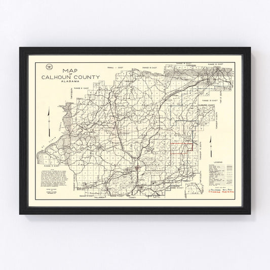 Vintage Map of Calhoun County, Alabama 1930