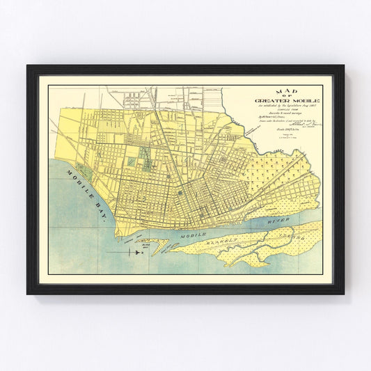 Vintage Map of Mobile, Alabama 1907