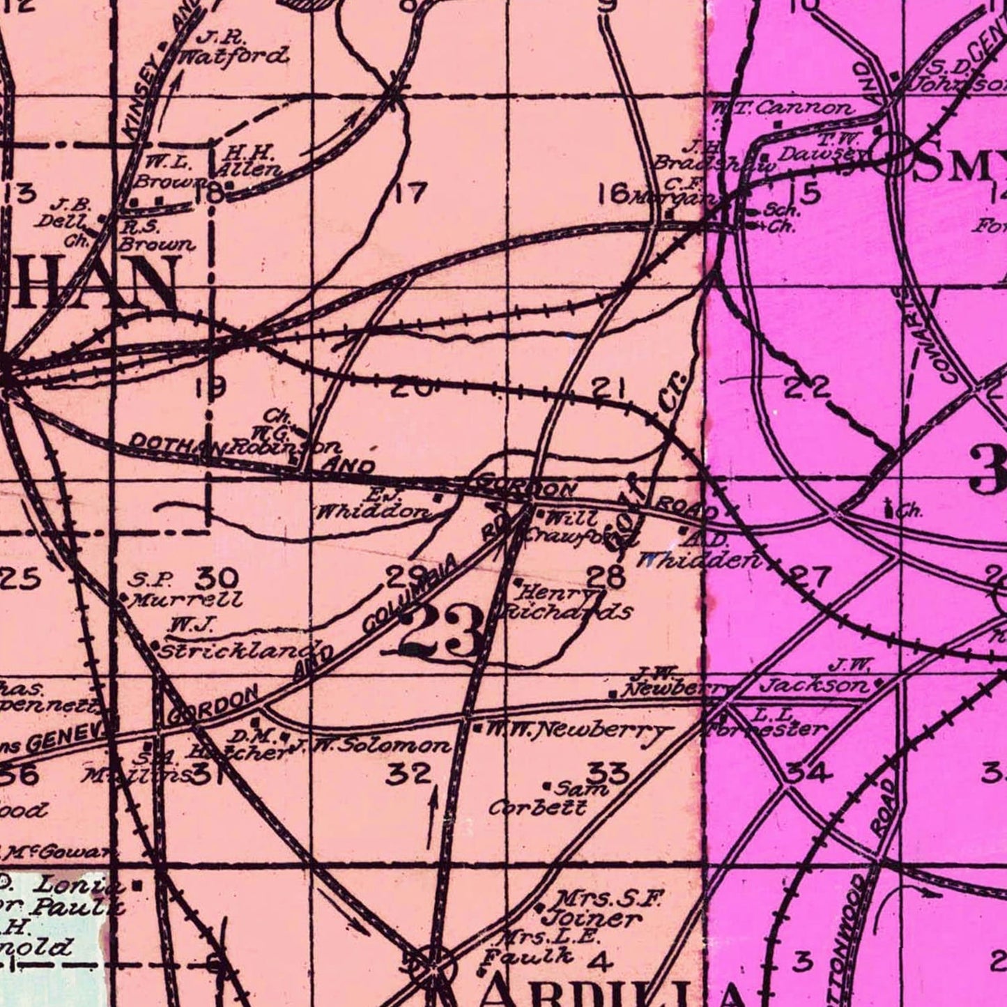 Vintage Map of Houston County, Alabama 1907