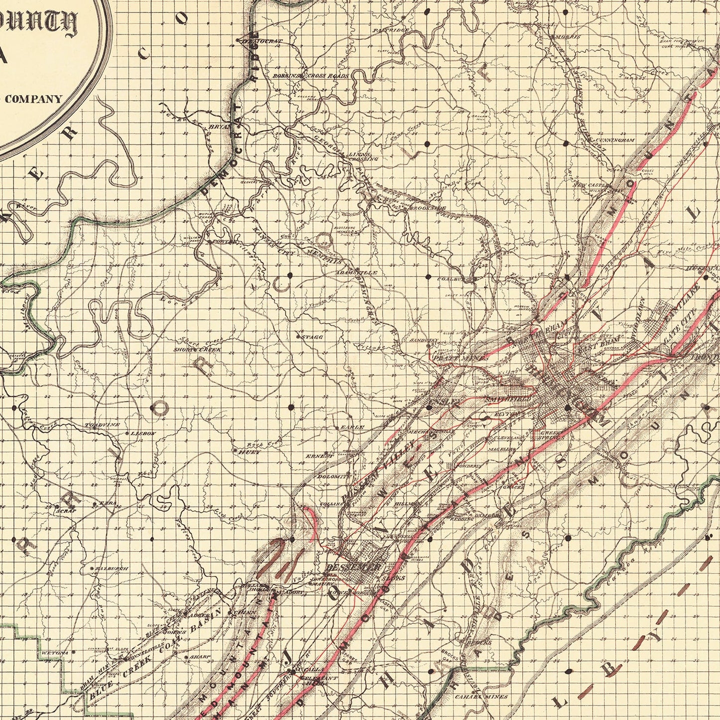 Vintage Map of Jefferson County, Alabama 1892