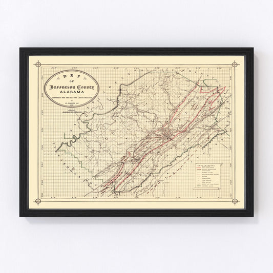 Vintage Map of Jefferson County, Alabama 1892