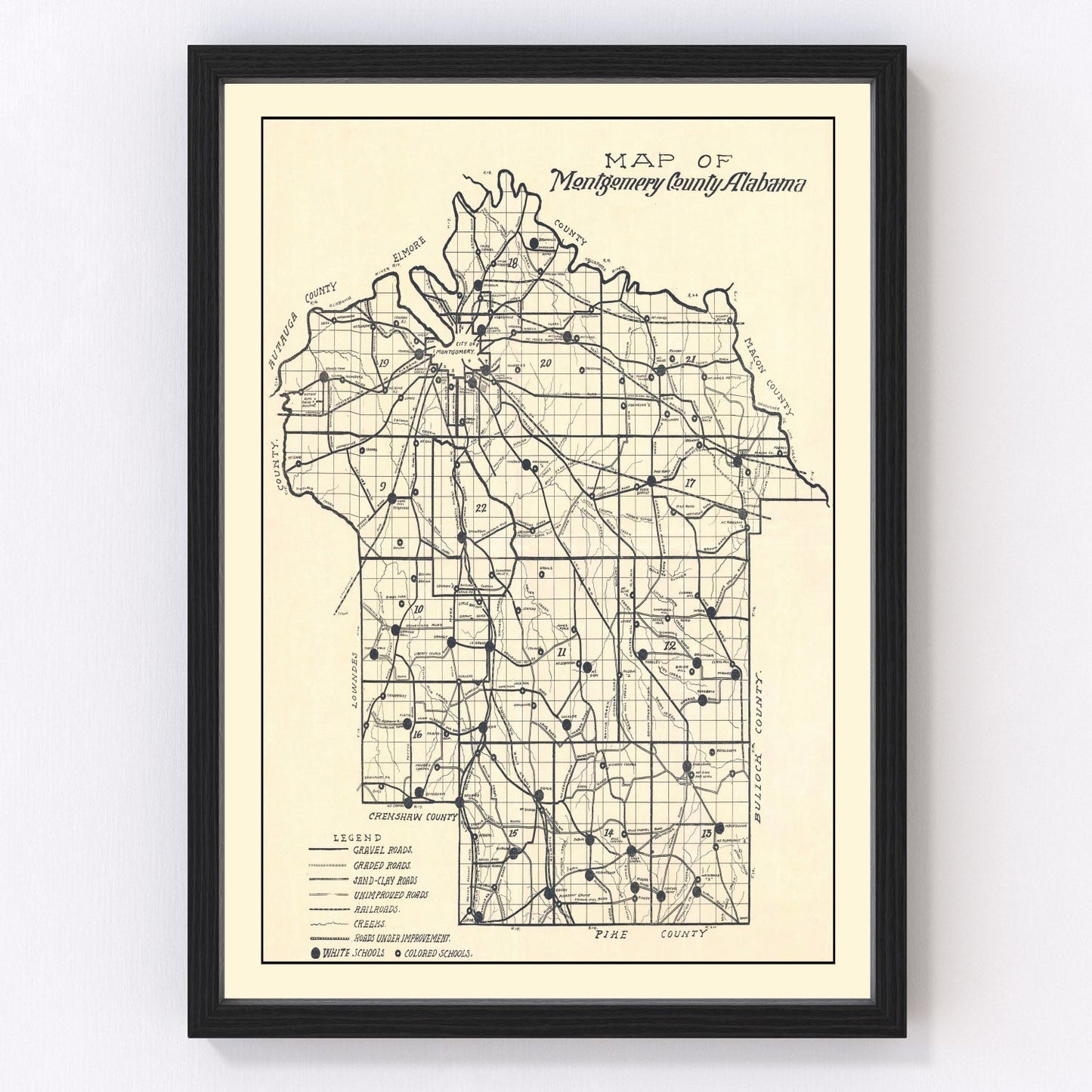 Vintage Map of Montgomery County, Alabama 1918
