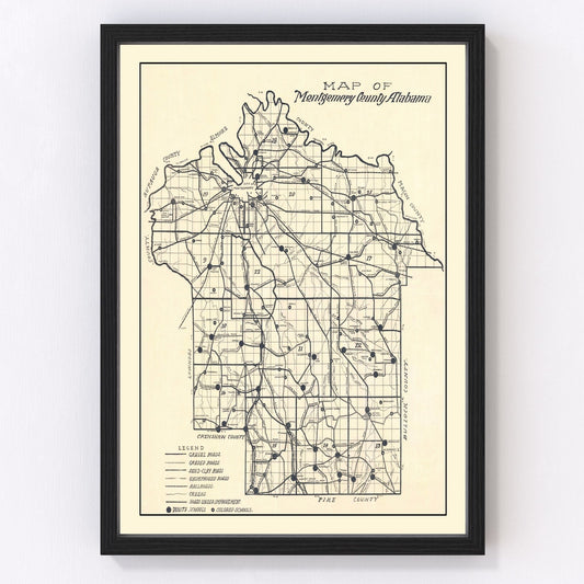 Vintage Map of Montgomery County, Alabama 1918
