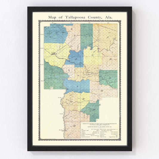 Vintage Map of Tallapoosa County, Alabama 1885