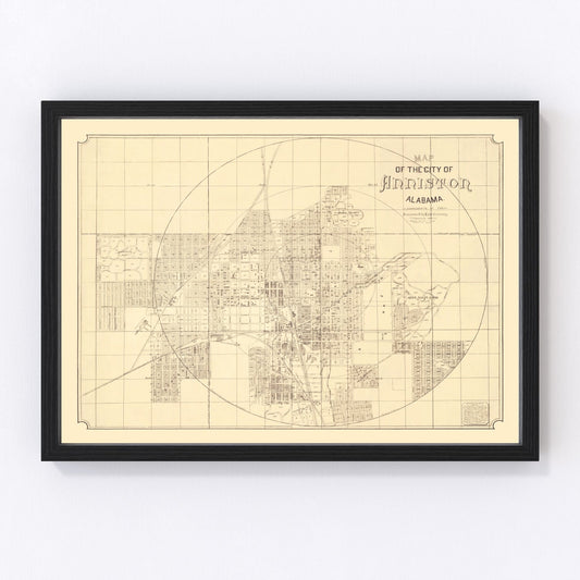 Vintage Map of Anniston, Alabama 1890