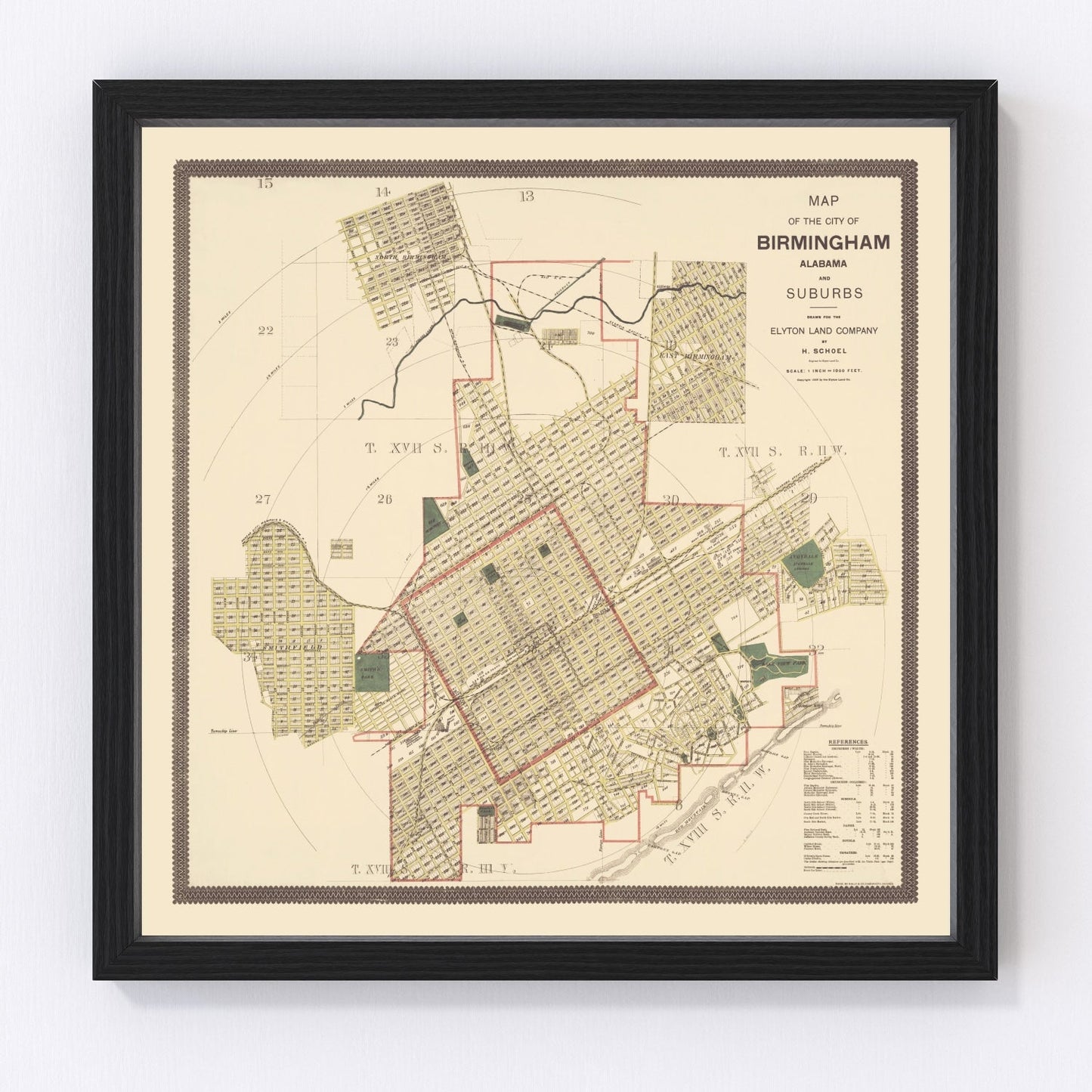 Vintage Map of Birmingham, Alabama 1888