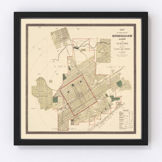 Vintage Map of Birmingham, Alabama 1888