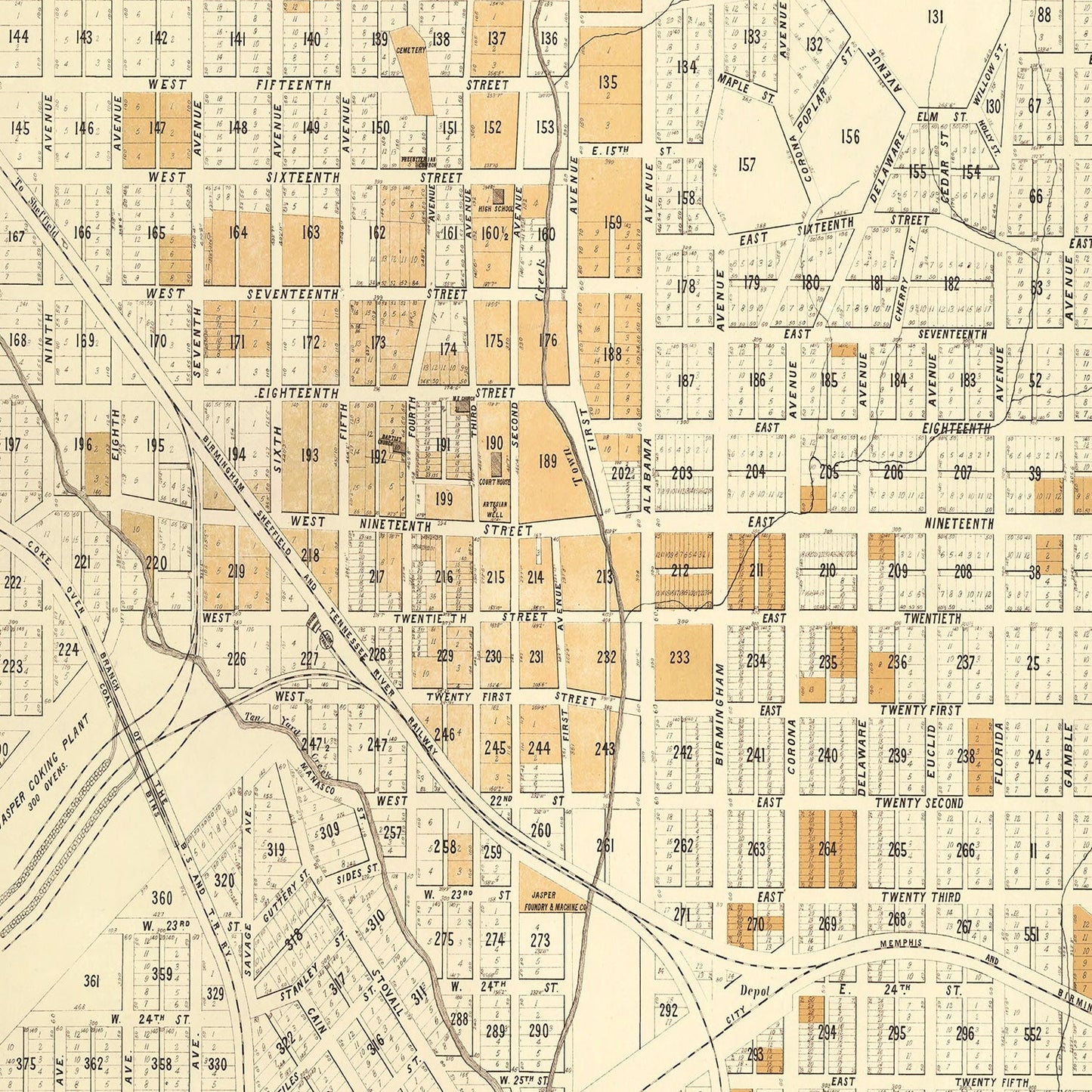 Vintage Map of Jasper, Alabama 1891