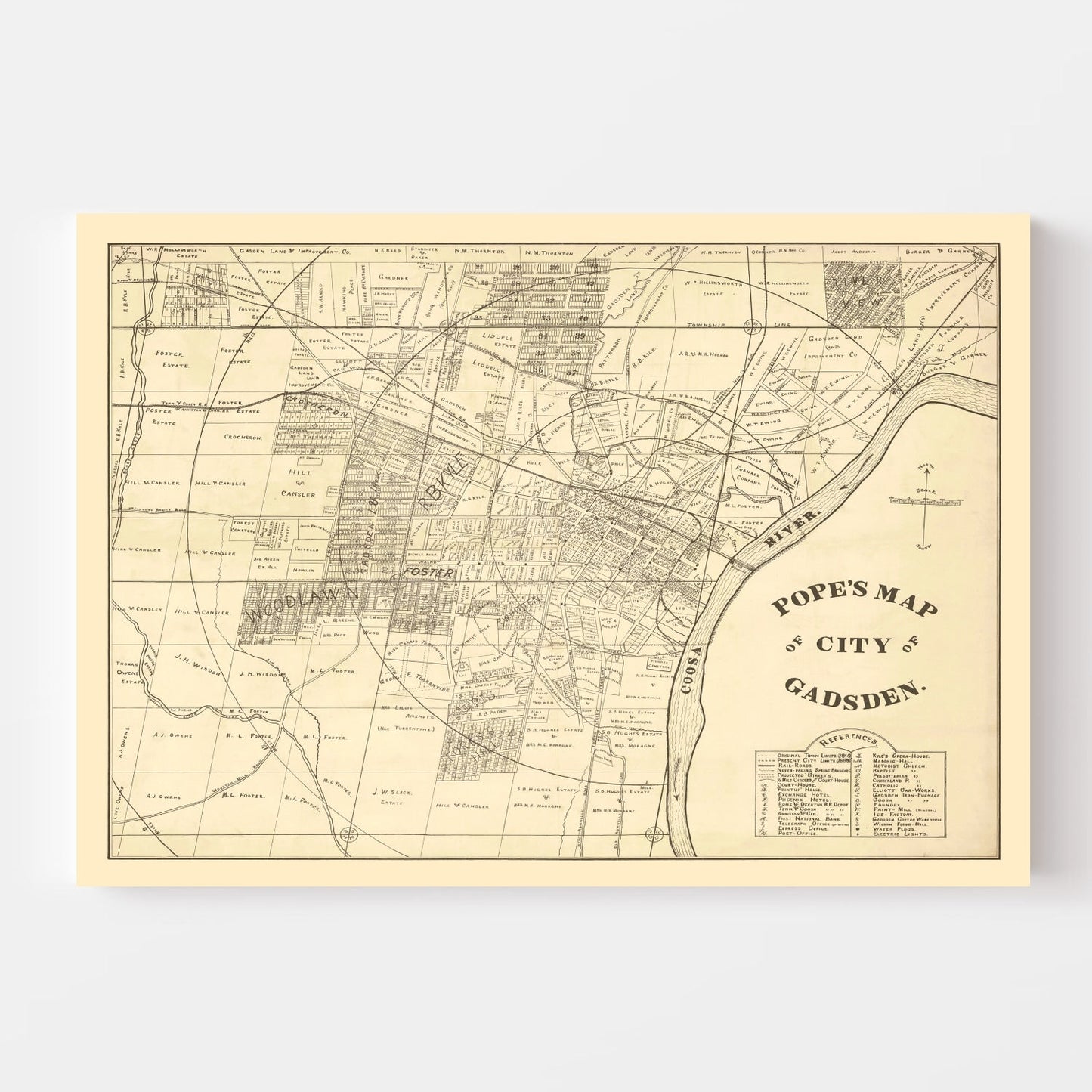 Vintage Map of Gadsden, Alabama 1888
