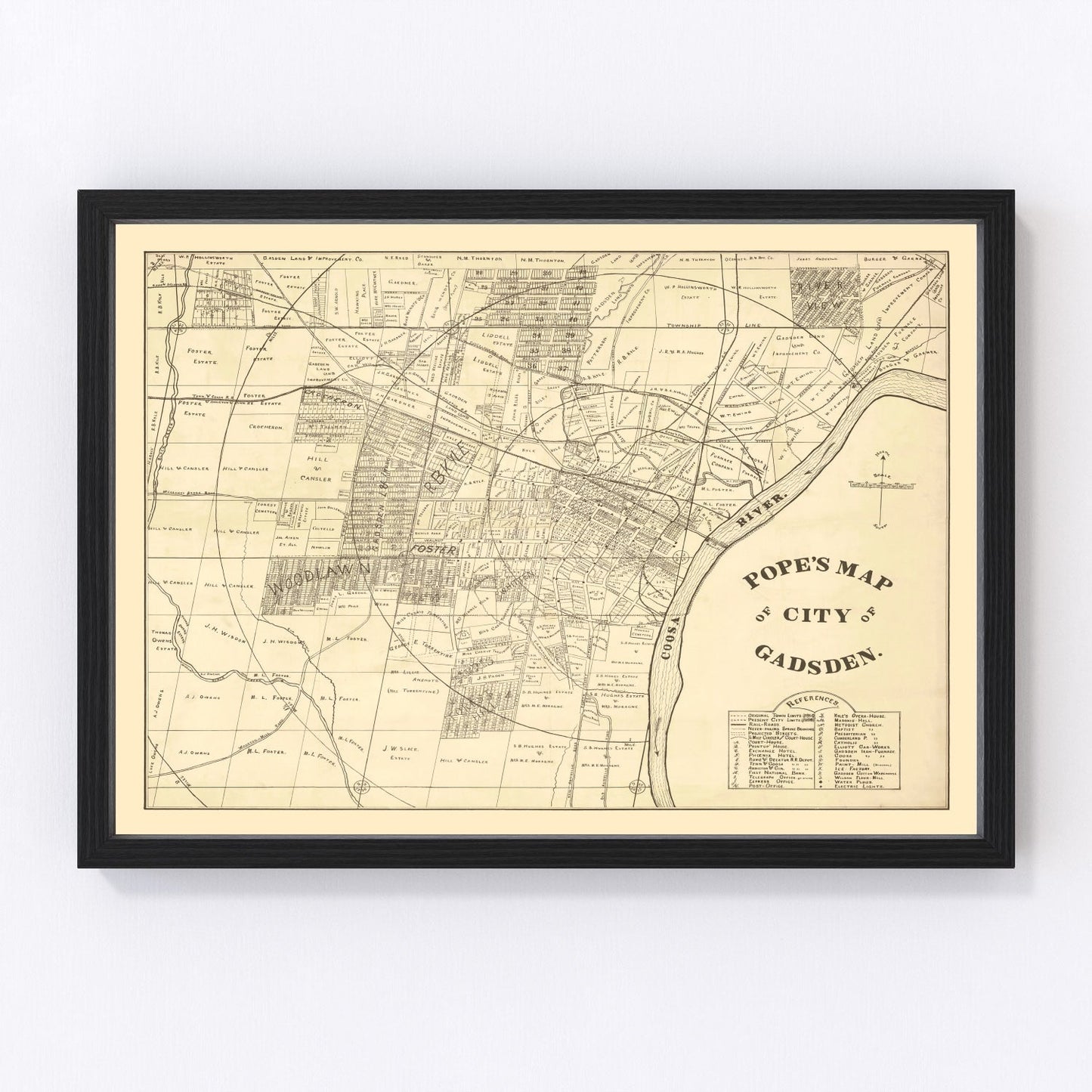 Vintage Map of Gadsden, Alabama 1888