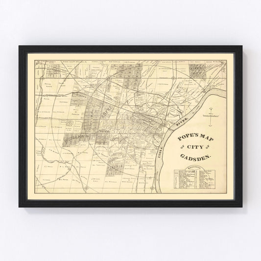 Vintage Map of Gadsden, Alabama 1888