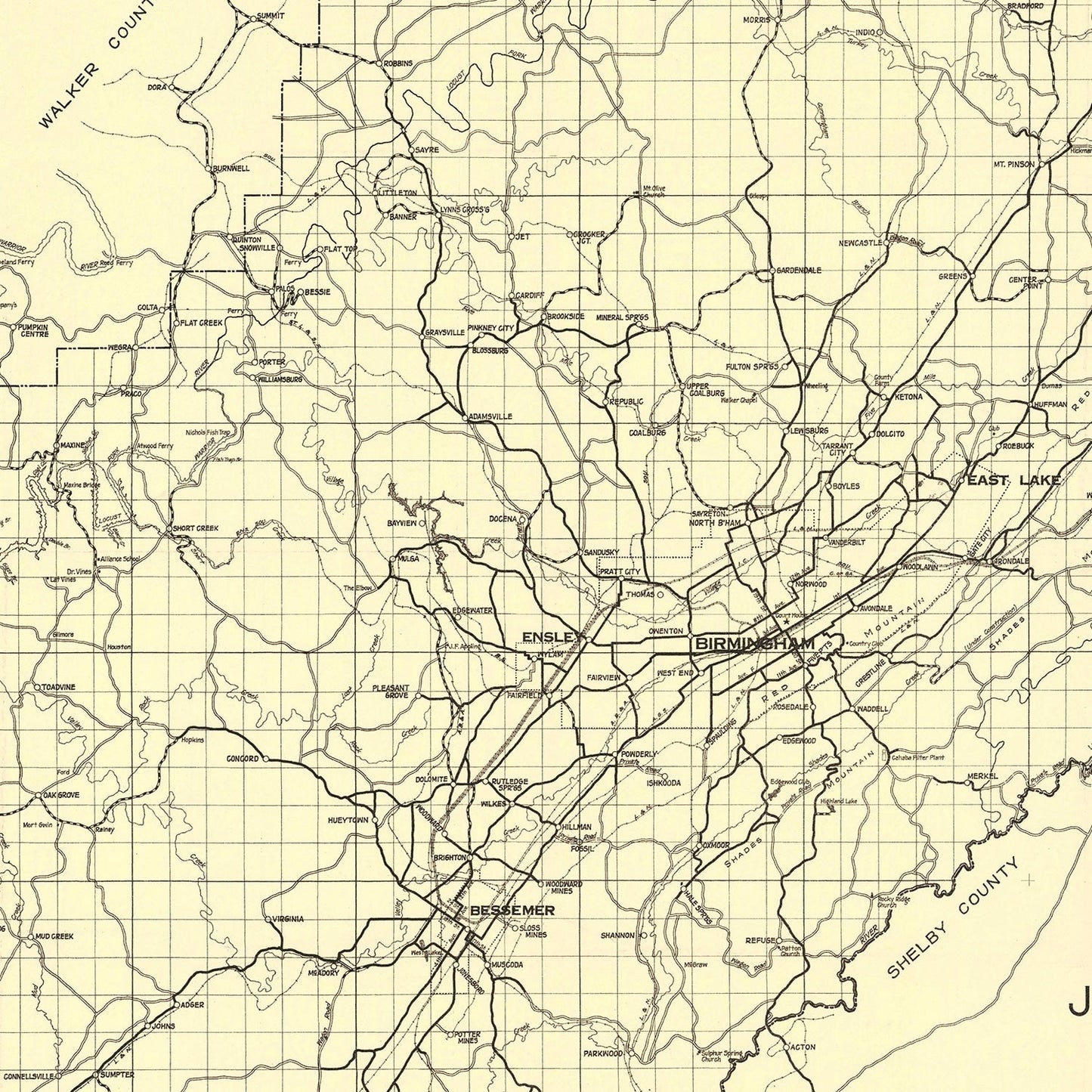 Vintage Map of Jefferson County, Alabama 1916