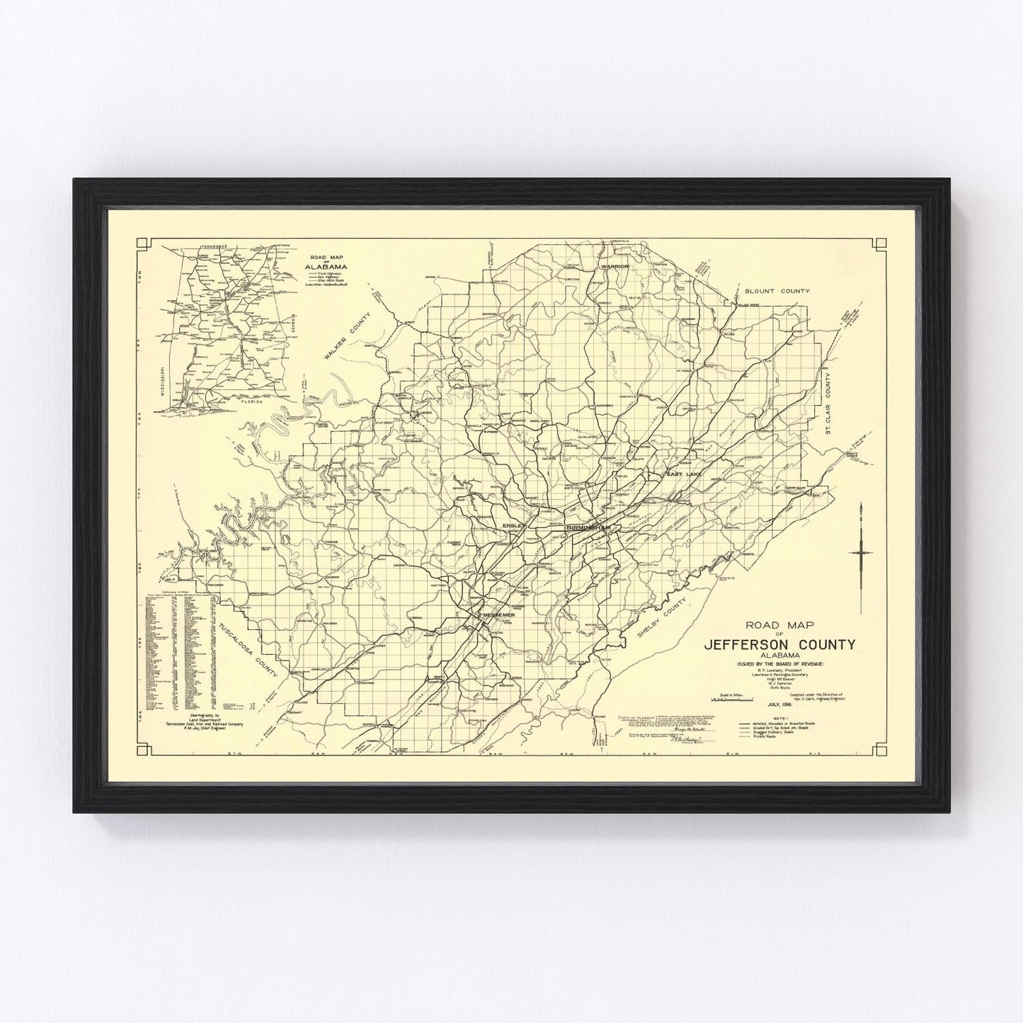 Vintage Map of Jefferson County, Alabama 1916