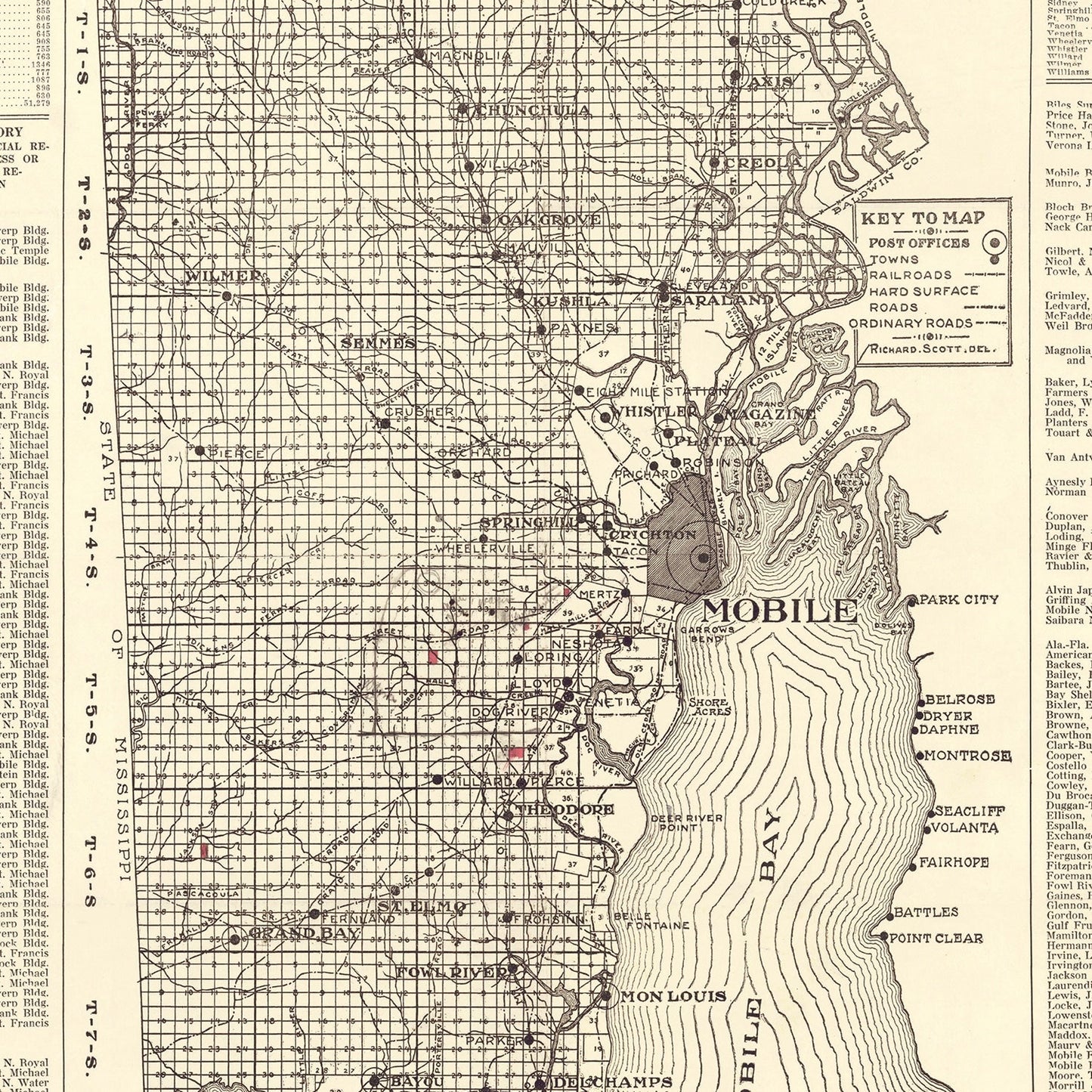 Vintage Map of Mobile County, Alabama 1915