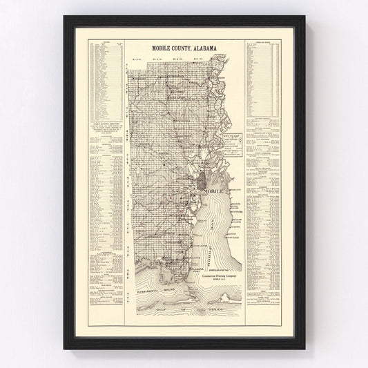 Vintage Map of Mobile County, Alabama 1915