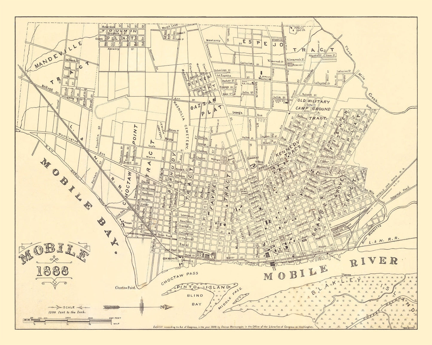 Vintage Map of Mobile, Alabama 1888