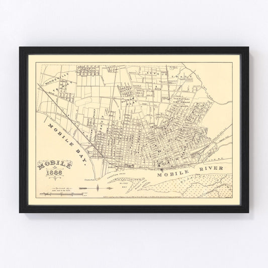 Vintage Map of Mobile, Alabama 1888
