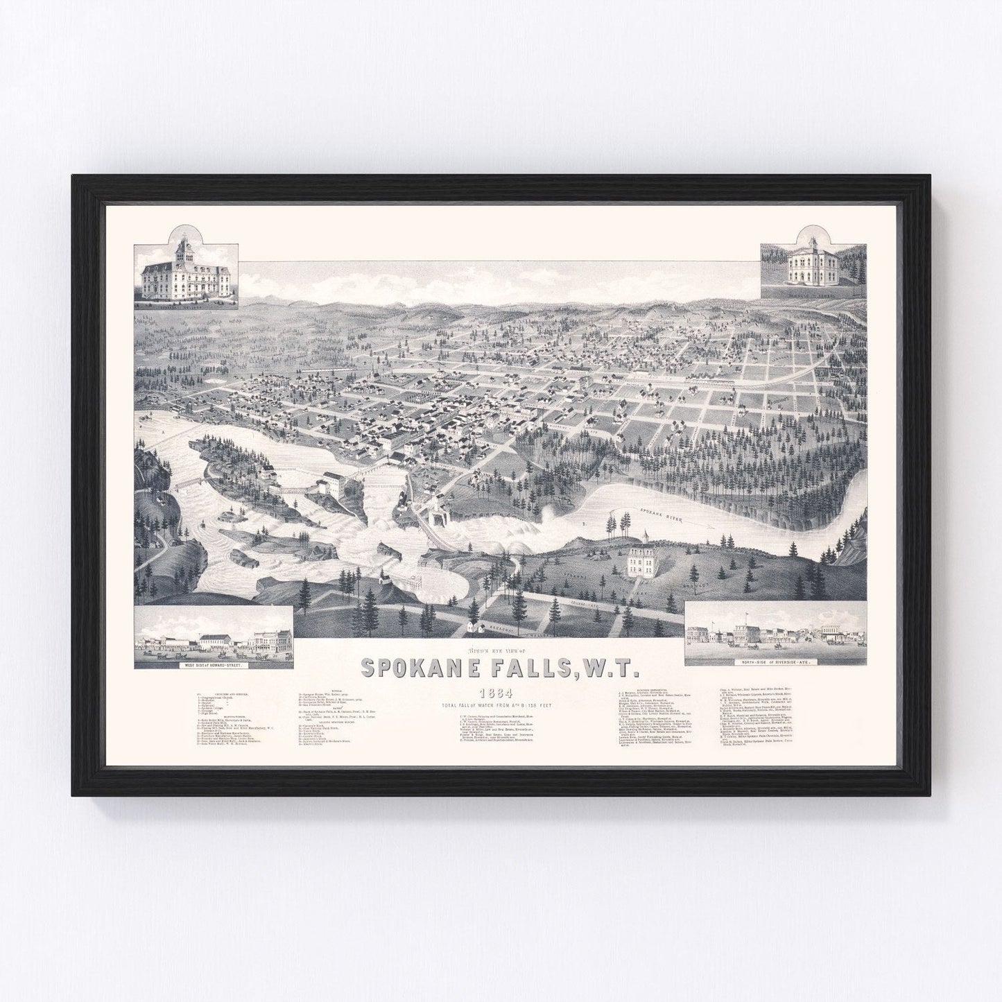 Vintage Map of Spokane Falls, Washington 1884