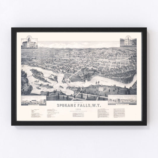Vintage Map of Spokane Falls, Washington 1884