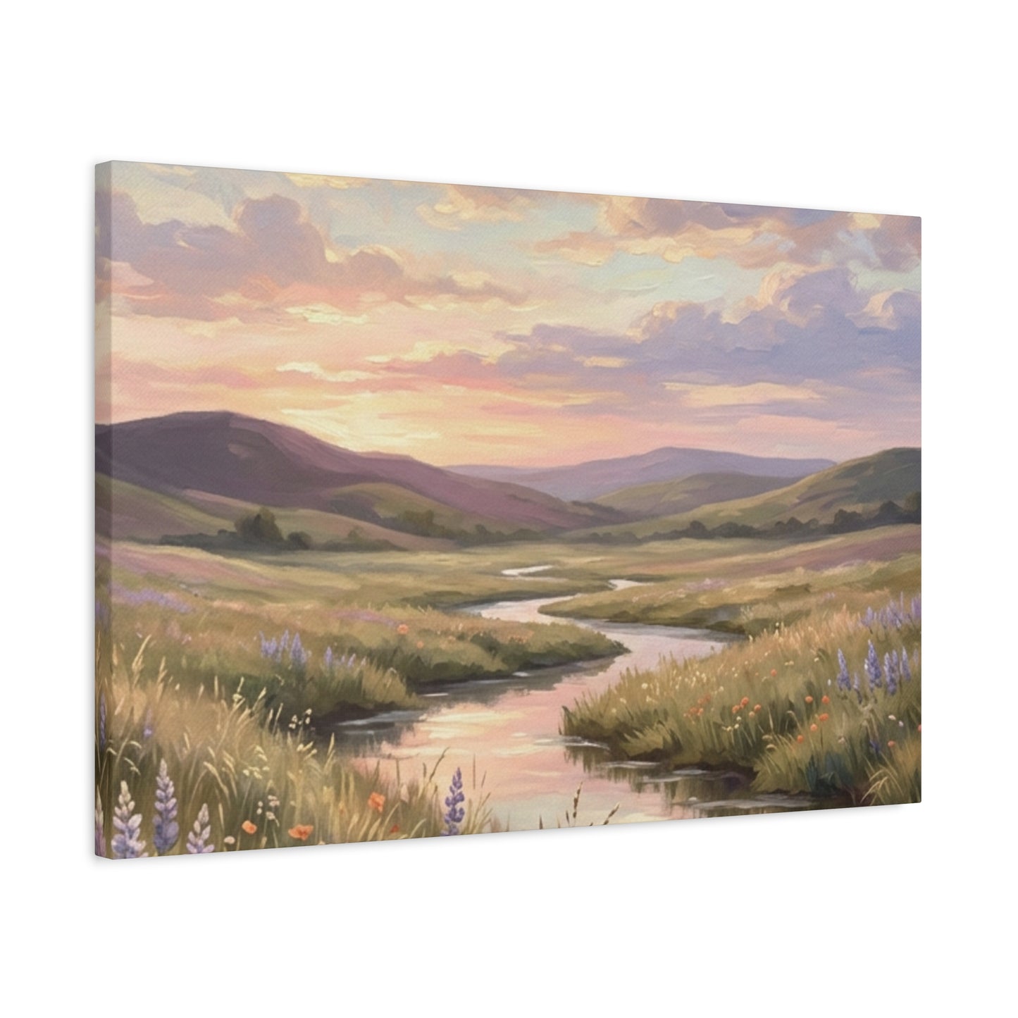 Sunset Meadow Canvas Wall Art - Stretched Matte Landscape Print