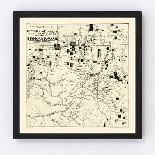 Vintage Map of Spokane Mining Districts, 1909