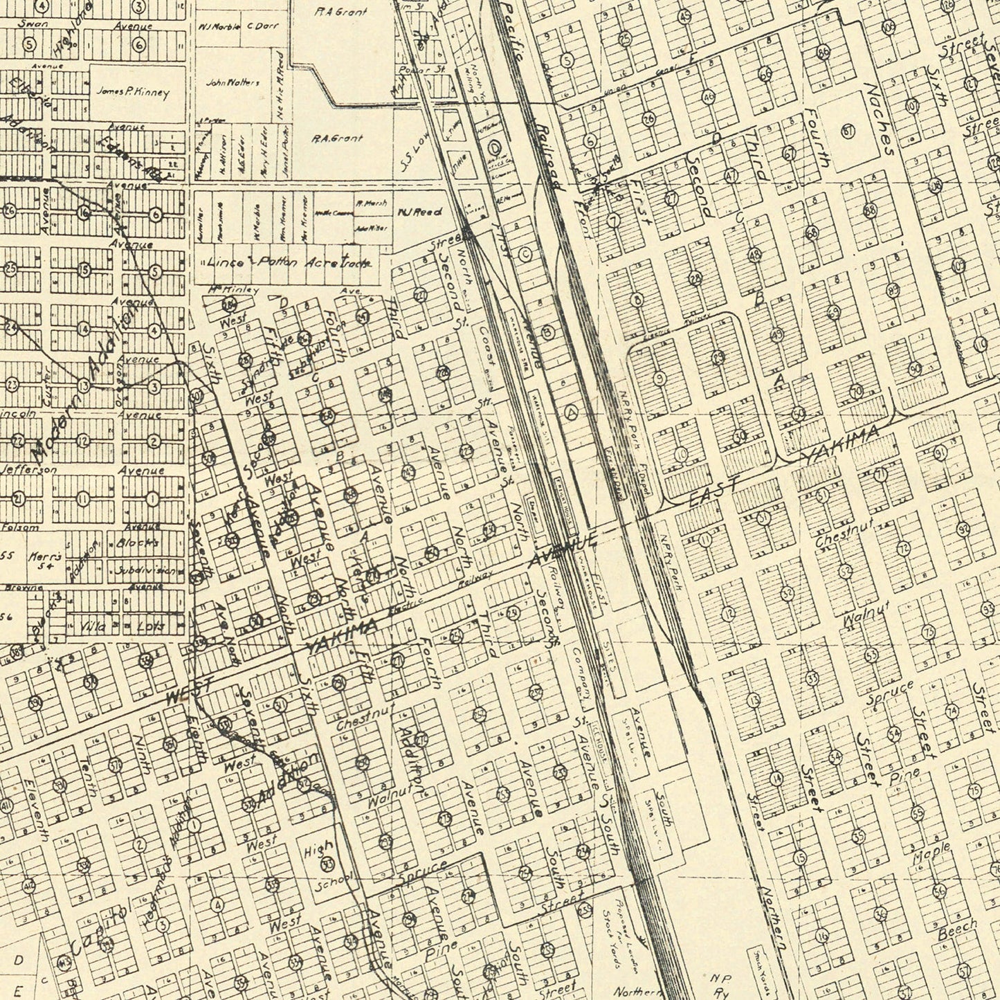 Vintage Map of North Yakima, Washington 1908