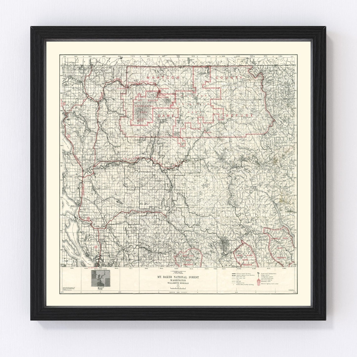 Vintage Map of Mt. Baker National Forest 1931