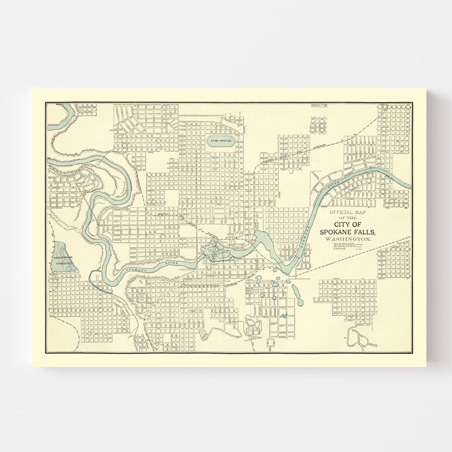 Vintage Map of Spokane Falls, Washington 1895