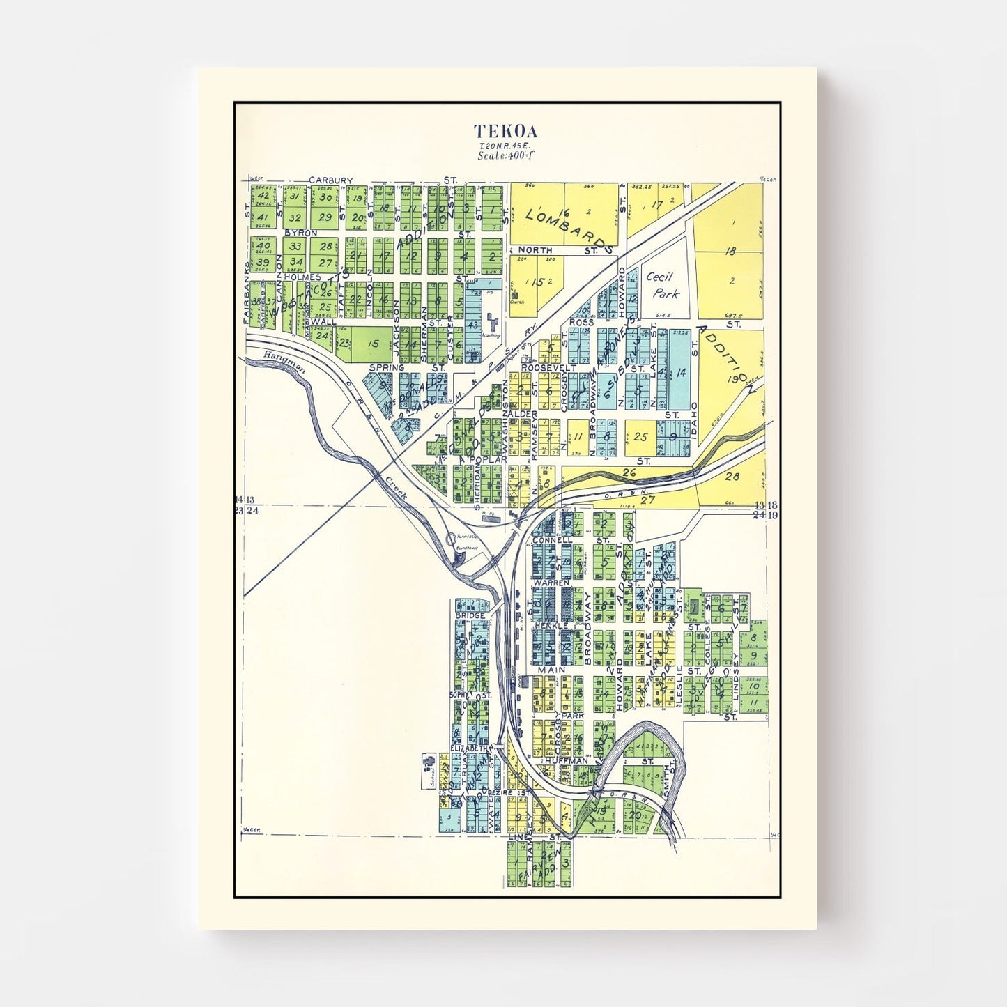 Vintage Map of Tekoa, Washington 1910