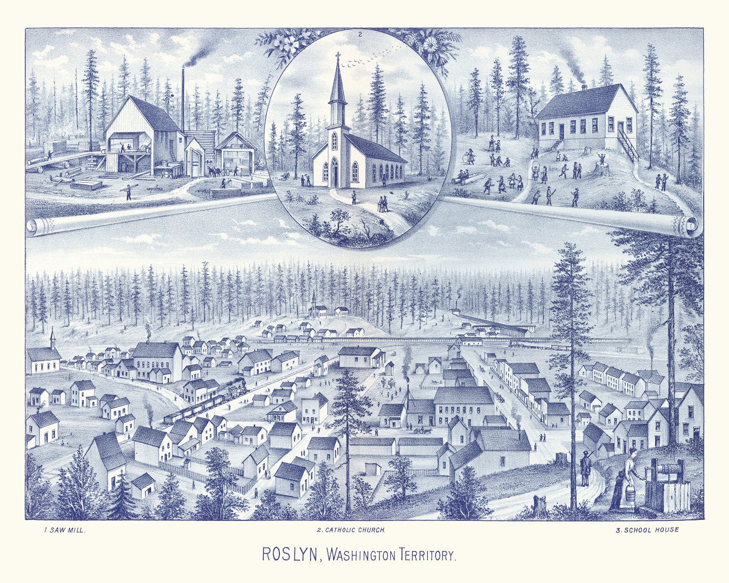 Vintage Map of Roslyn, Washington 1889