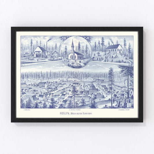 Vintage Map of Roslyn, Washington 1889