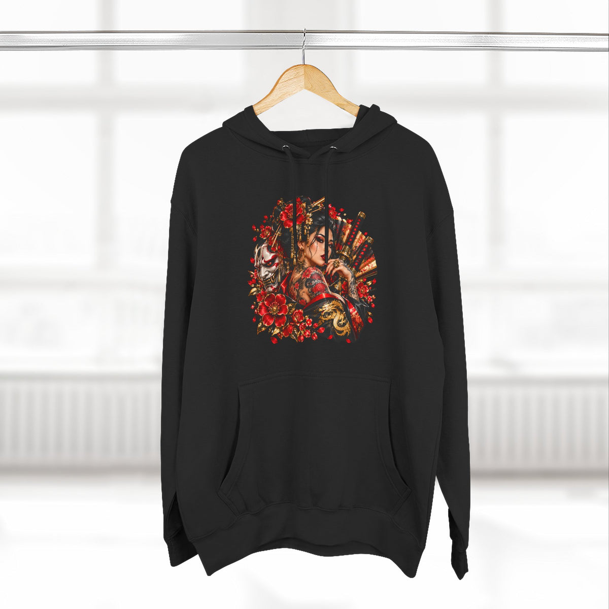 Floral Skull Hoodie — Gothic Rose Graphic Fleece Hoodie