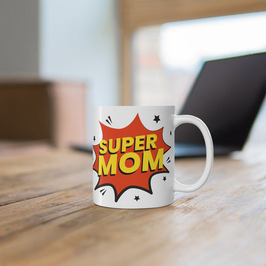 Super Mom Comic Burst Mug — 11oz Gift for Mothers, Mother’s Day Coffee Cup