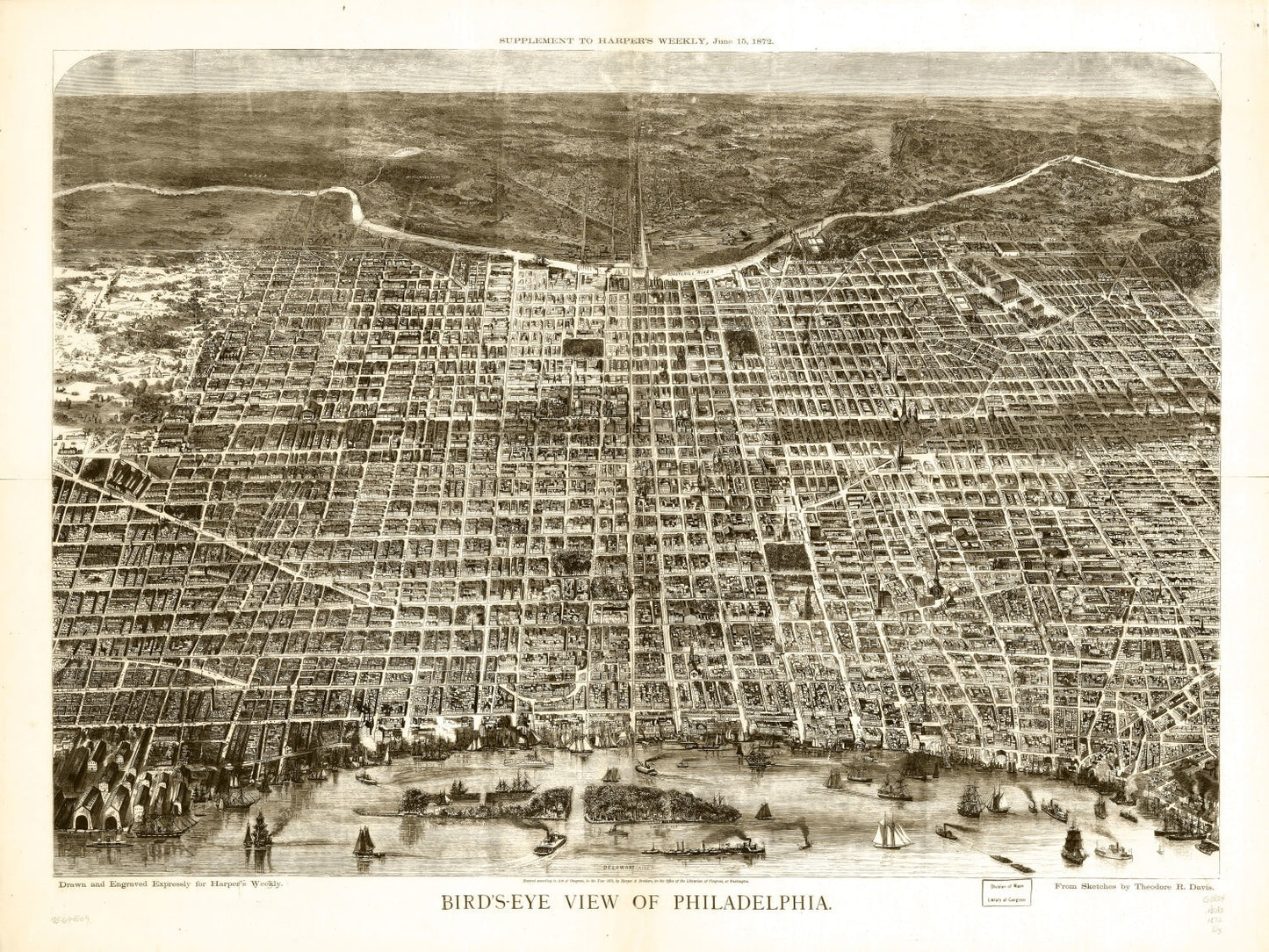 Vintage Map of Philadelphia, Pennsylvania 1872