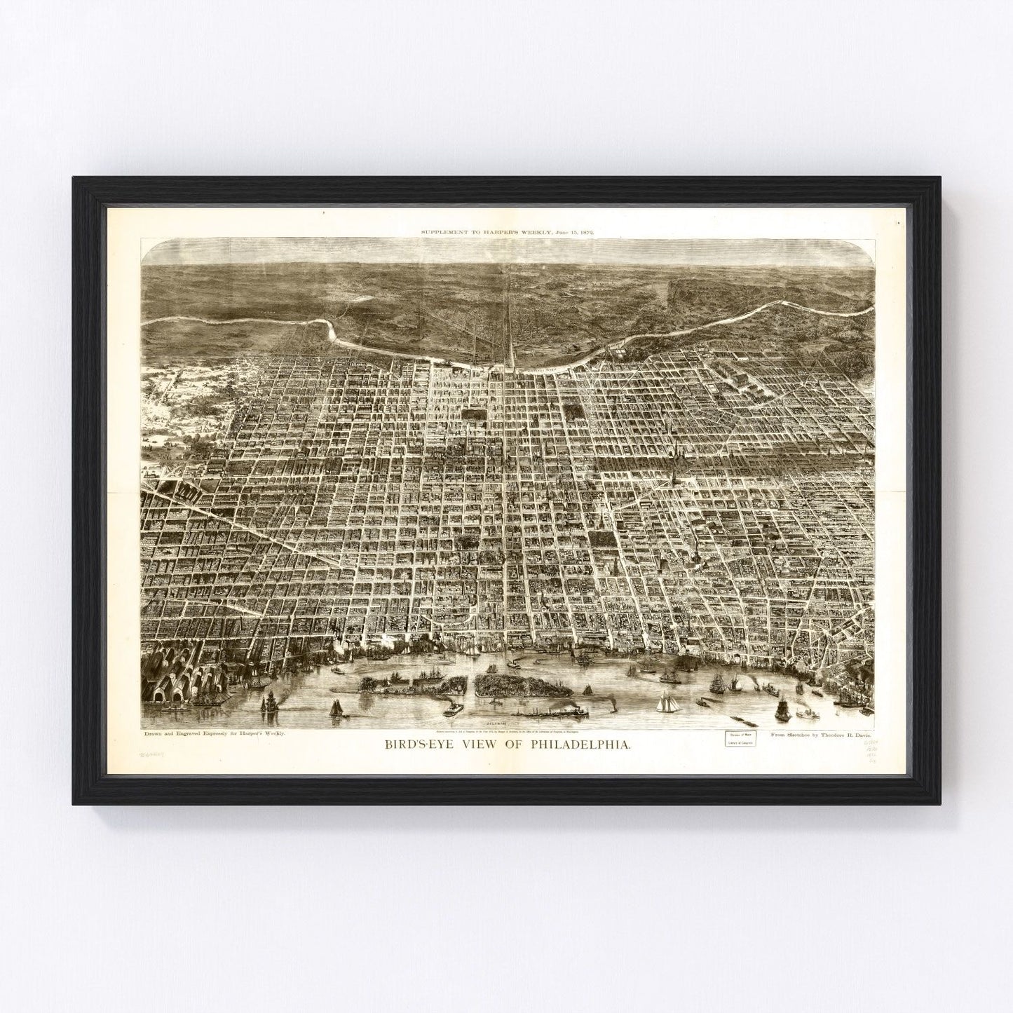 Vintage Map of Philadelphia, Pennsylvania 1872