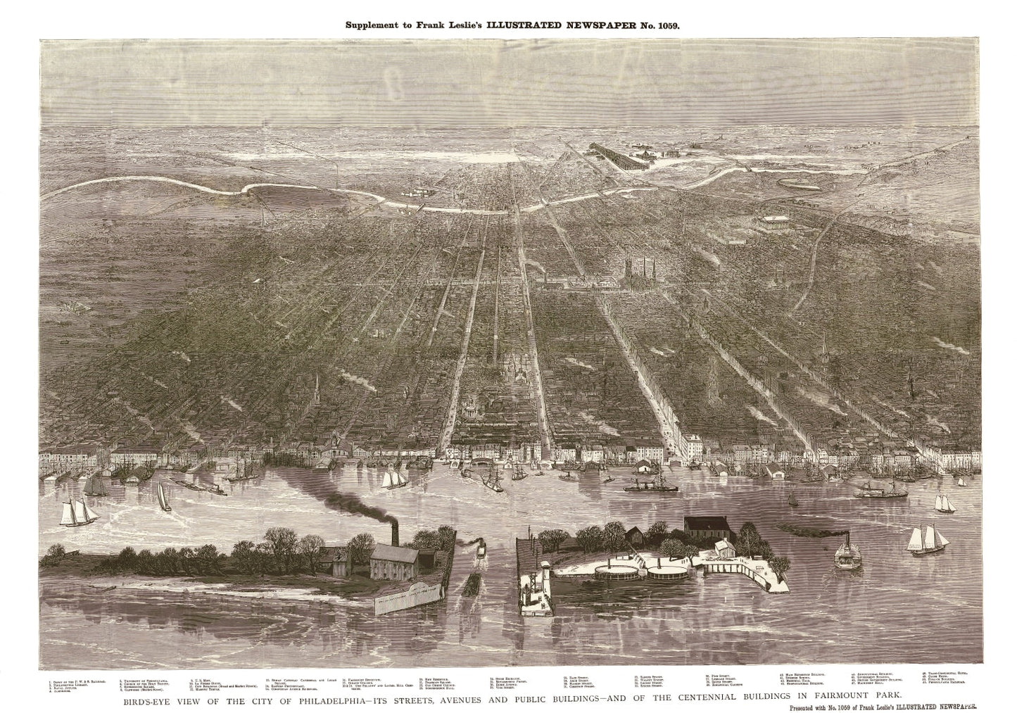 Vintage Map of Philadelphia, Pennsylvania 1876