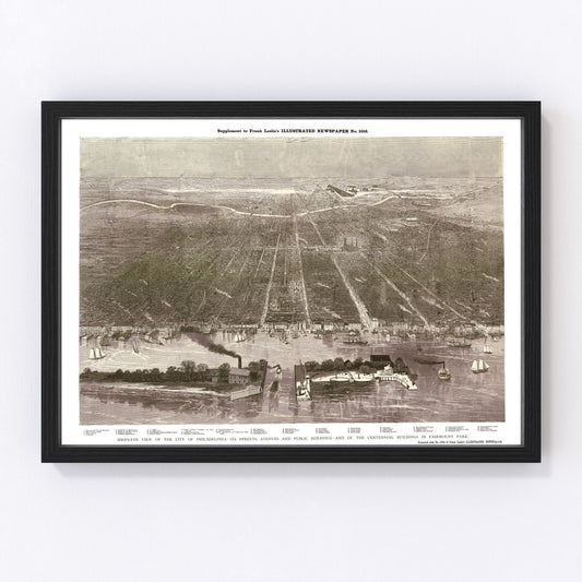 Vintage Map of Philadelphia, Pennsylvania 1876