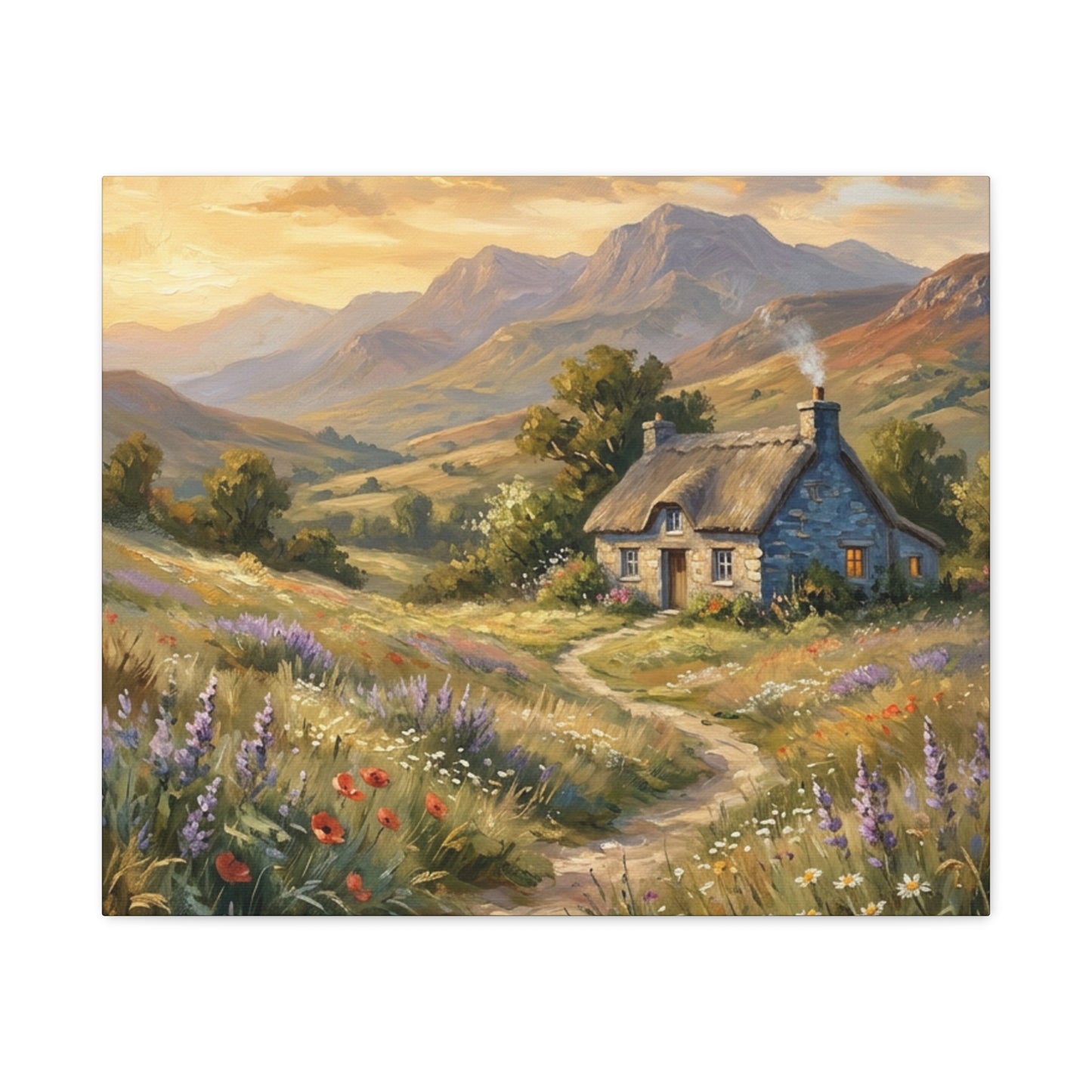 Countryside Cottage Canvas Wall Art — Tranquil Rustic Landscape Print