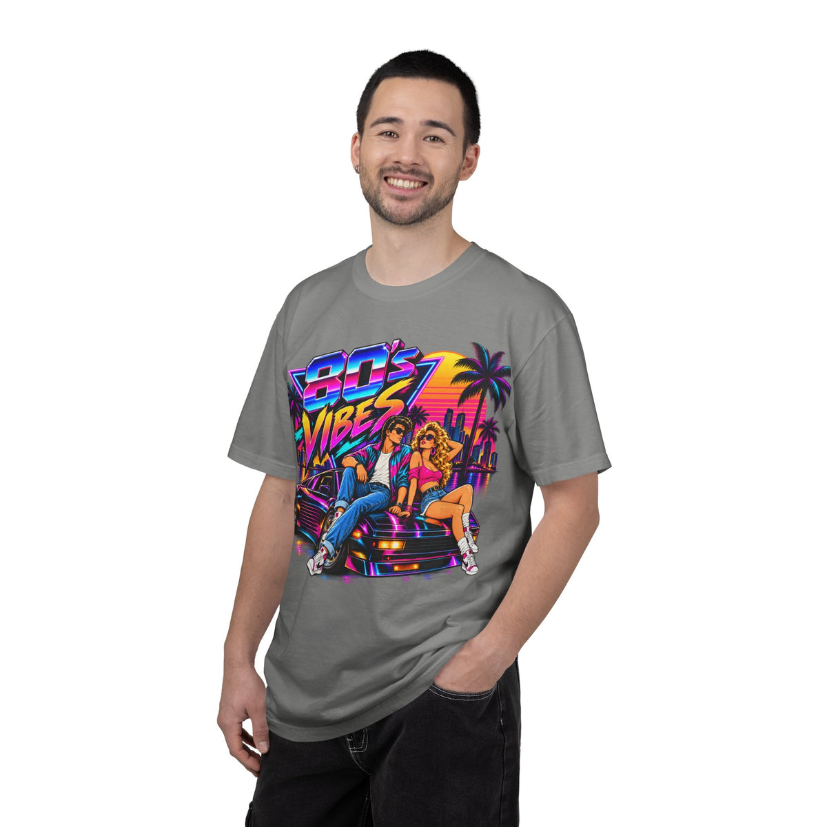80s Vibes retro car scene T-shirt | neon palm sunset